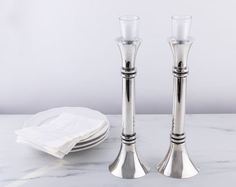 Sterling Silver Candlesticks, Shabbat Candle Holder, Contemporary unique design, Israeli Judaica art, Jewish Wedding Gift, Bat Mitzvah gift