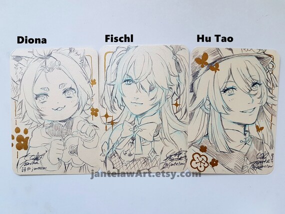 Originals Genshin Impact Character Cards A6 Size Ooak Etsy