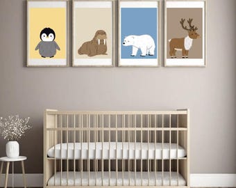 Arktis Kinderzimmer Wanddrucke - 4 arktische Tiere für Wand Kunst Dekoration- Digitaler Download