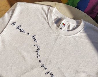 Stone Butch Blues quote hand embroidered unisex t-shirt - Leslie Feinberg, queer love, pride, book quote, embroidery