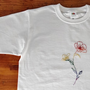 Self acceptance hand embroidered t-shirt embroidery, flower blossom, queer, lgbt, pride image 1