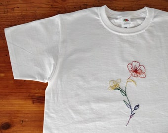 Self acceptance hand embroidered t-shirt - embroidery, flower blossom, queer, lgbt, pride