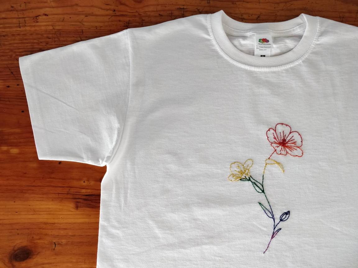 Self Acceptance Hand Embroidered T-shirt Embroidery Flower - Etsy