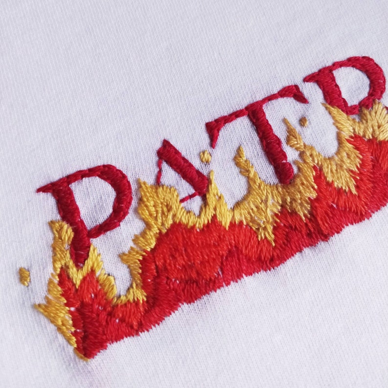 Patriarchy in fire hand embroidered unisex t-shirt burn the patriarchy, feminist, feminism, embroidery image 4