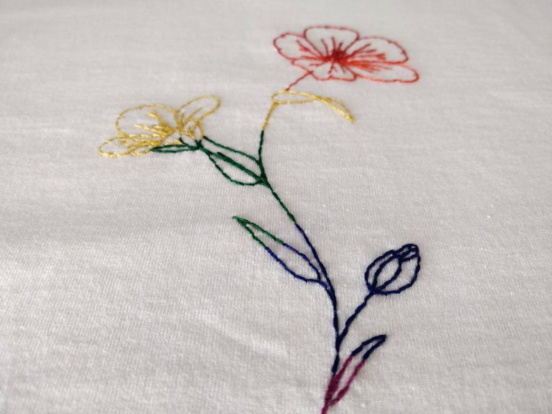 Self acceptance hand embroidered t-shirt embroidery, flower blossom, queer, lgbt, pride image 3