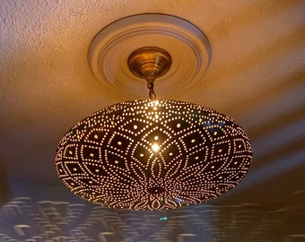 Moroccan Brass Ceiling Light, Handmade Pendant Lamp, Dining Room Chandelier, Boho Lighting .