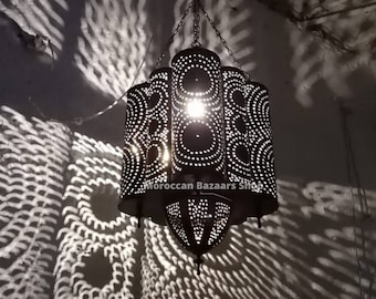 Handmade Moroccan Pendant Light: Brass Hanging Lamp, Boho Lighting