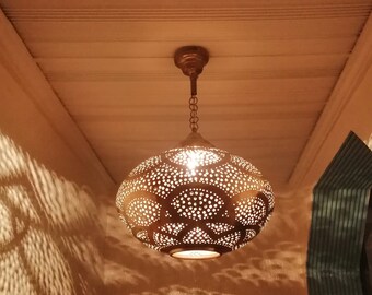 Handmade Moroccan Brass Chandelier: Boho Pendant Ceiling Light
