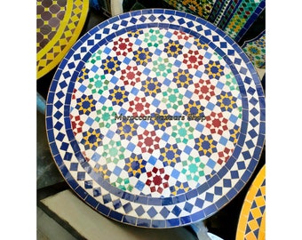 Moroccan Mosaic Bistro Table, Handmade Blue & White Zellige Tile Table, Outdoor Patio Garden Furniture, Boho Home Decor .
