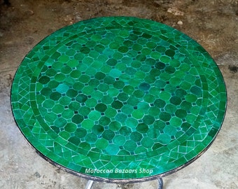 Handmade Moroccan mosaic table - outdoor & indoor table - Moroccan Moorish Mosaic Table - Green Mosaic Table - Green Tiles - Moroccan decor.