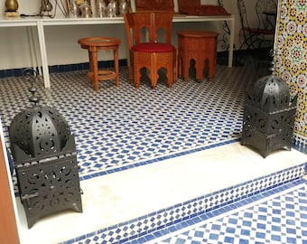 Set of 2 Moroccan Candle Lanterns: Black Iron Outdoor Decor