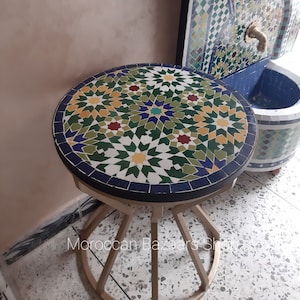 Bring Your Garden to Life: Artisan-Made Moroccan Garden Table with Colorful Mosaic Patterns. Moroccan Mosaic Table, Round table, tile table