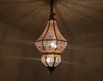 Handmade Moroccan Brass Chandelier: Antique Style Pendant Light