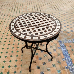 Personalized Handmade Moroccan Mosaic Table | Authentic Moroccan Mosaic Zellige Wrought Iron Bistro Table | Outdoor Moroccan Craft Furniture
