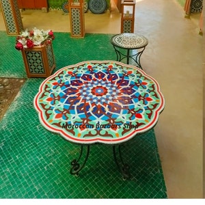 Moroccan Mosaic Tile Table – Round Outdoor Coffee Table – Patio and Garden Furniture – Authentic Moroccan Decor for Indoor & Outdoor Spaces