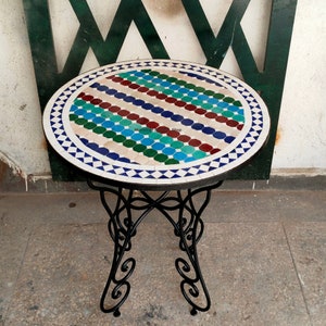 Moroccan Mosaic Table - Round Outdoor Furniture - Handmade Coffee Table for Garden Decor - Mosaic Tile Table for Bohemian Living Spaces