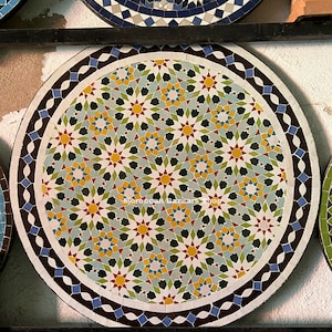 Moroccan Mosaic Table - Round Outdoor Furniture - Handmade Coffee Table for Garden Decor - Mosaic Tile Table for Bohemian Living Spaces