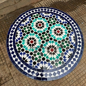 Moroccan Garden Mosaic Table, Handcrafted Round table, Moroccan Outdoor/ Indoor table, round Table, Multi-Colors table, Moroccan home decor.