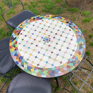 Style Your Patio: Handcrafted Outdoor Table, New Moroccan Mosaic Table, Round table, Moroccan Outdoor/ Indoor table, Mosaic Round Table.
