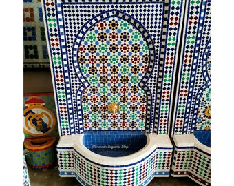 Fuente de mosaico marroquí hecha a mano: decoración de pared de resina para interiores y exteriores