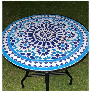 Moroccan Mosaic Table - Round Outdoor Furniture - Handmade Coffee Table for Garden Decor - Mosaic Tile Table for Bohemian Living Spaces