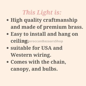 May include: This light fitting is made from high-quality brass and is easy to install. It comes with a chain, canopy, and bulbs. It is suitable for use with standard UK wiring.