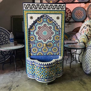 Moroccan Mosaic Fountain - Authentic Handmade Wall Water Fountain for Indoor & Garden Decor - Stunning Moroccan Tile Fountain
