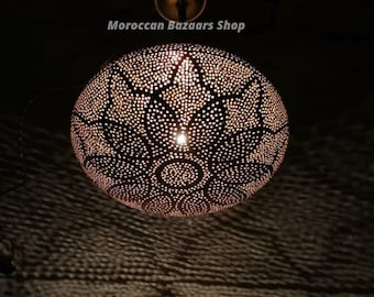 Handmade Moroccan Brass Ceiling Lamp: Boho Light Fixture