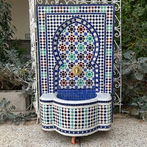 Moroccan Mosaic Fountain - Authentic Handmade Wall Water Fountain for Indoor & Garden Decor - Stunning Moroccan Tile Fountain