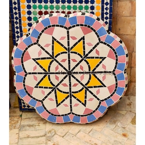 Bring Your Garden to Life: Artisan-Made Moroccan Garden Table with Colorful Mosaic Patterns. Moroccan Mosaic Table, Round table, tile table