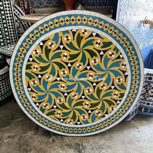 Handmade Moroccan Mosaic Tile Table - Round Outdoor Coffee Table - Patio and Garden Furniture - Moroccan Decor for Indoor and Outdoor Spaces