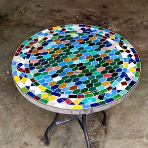 Handcrafted Elegance: Colorful Mosaic Patterns in Every Detail of Your Unique Patio Decor. Moroccan Mosaic Table, dinner table, Round Table.
