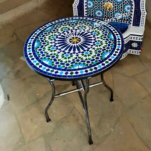 Handmade Moroccan Mosaic Tile Table - Round Outdoor Coffee Table - Patio and Garden Furniture - Moroccan Decor for Indoor and Outdoor Spaces