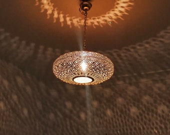 Handmade Moroccan Brass Ceiling Lamp: Boho Light Fixture