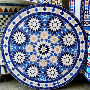 Moroccan Mosaic Table - Round Outdoor Furniture - Handmade Coffee Table for Garden Decor - Mosaic Tile Table for Bohemian Living Spaces