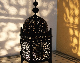 Set of 2 Moroccan Candle Lanterns: Black Boho Outdoor Decor