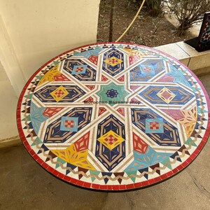 Moroccan Mosaic Tile Table – Round Outdoor Coffee Table – Patio and Garden Furniture – Authentic Moroccan Decor for Indoor & Outdoor Spaces