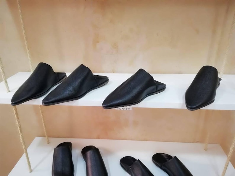leather mens slippers gift for him grooms slippers mens slippers Moroccan men babouche black slippers fathers day gift.