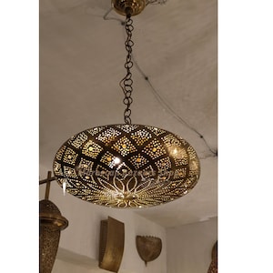Handmade Moroccan Brass Ceiling Lamp: Boho Light Fixture