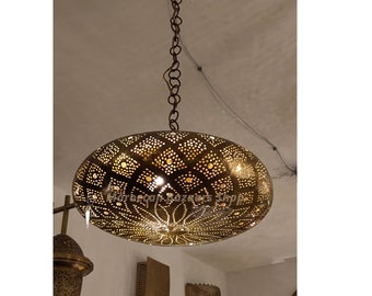 Handmade Moroccan Brass Ceiling Lamp: Boho Light Fixture