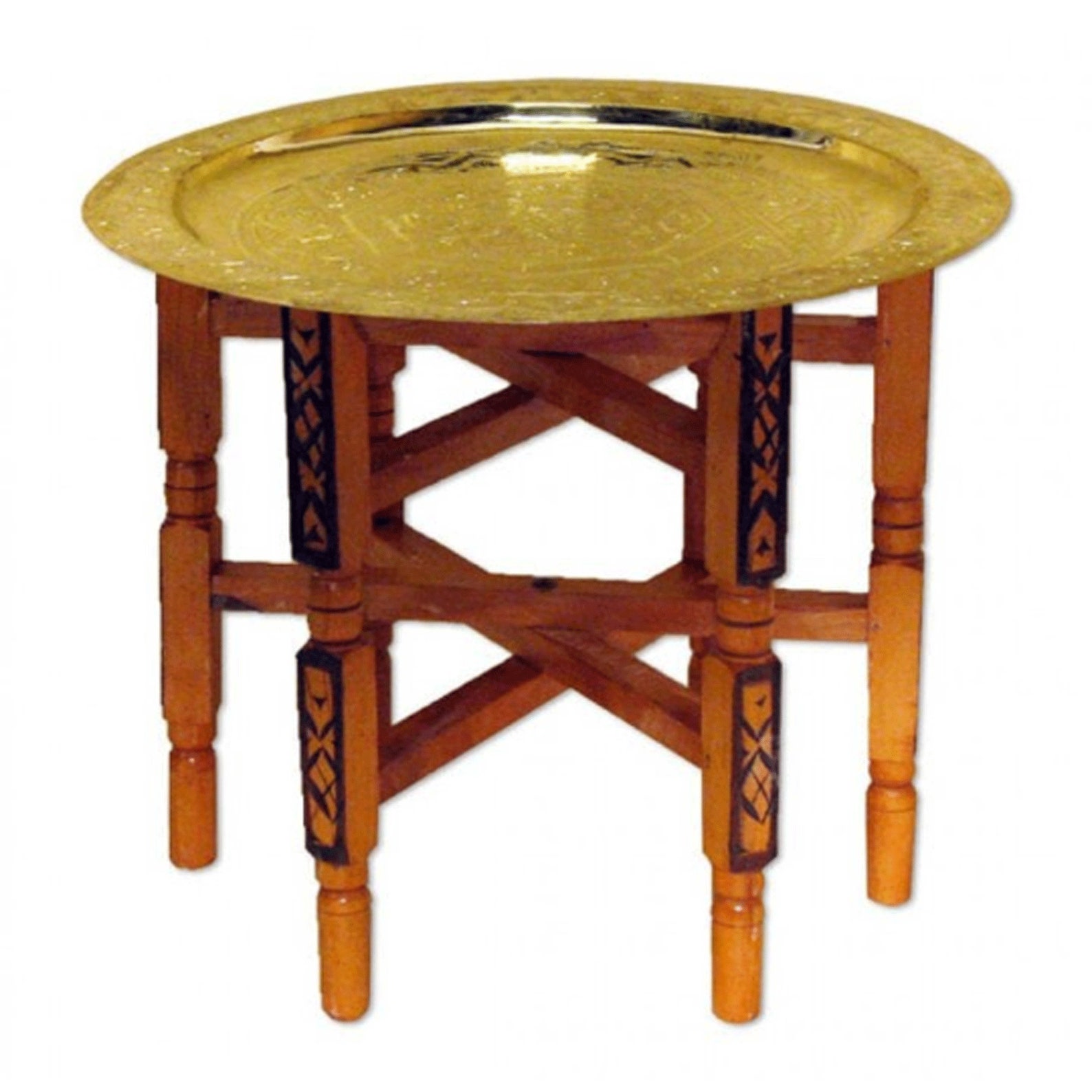Moroccan End Table With Serving Tray, Round End Table, Wood Side Table