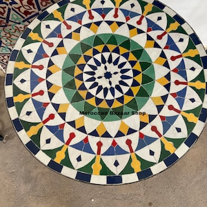Moroccan Mosaic Tile Table – Round Outdoor Coffee Table – Patio and Garden Furniture – Authentic Moroccan Decor for Indoor & Outdoor Spaces