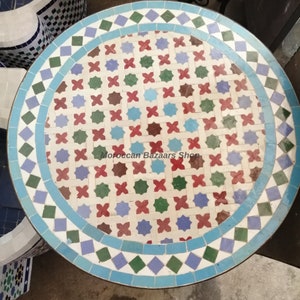 Moroccan Mosaic Tile Table – Round Outdoor Coffee Table – Patio and Garden Furniture – Authentic Moroccan Decor for Indoor & Outdoor Spaces