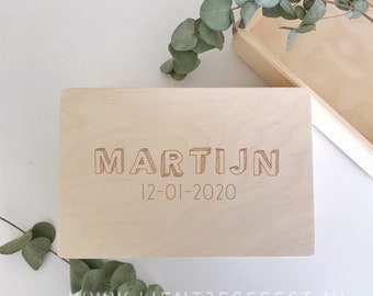 Personalized keepsake box with name and date of birth comic