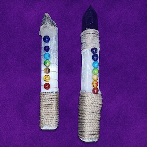 Selenite 7 chakra stone wands