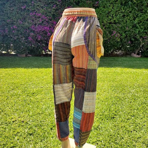 Patchwork Harem Pants With Pockets Hippie Boho Rayon Harem Etsy