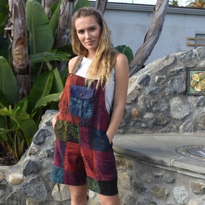 Boho Patchwork Romper- lightweight cotton Festival Jumpsuit -Adjustable Straps - Summer Overalls S/M/L/XL Size