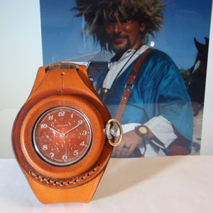 Molniya Vintage USSR Pocket Watch 3602 Mechanical with New Leather Genuine Strap of WWI-WWII times Biker Steampunk