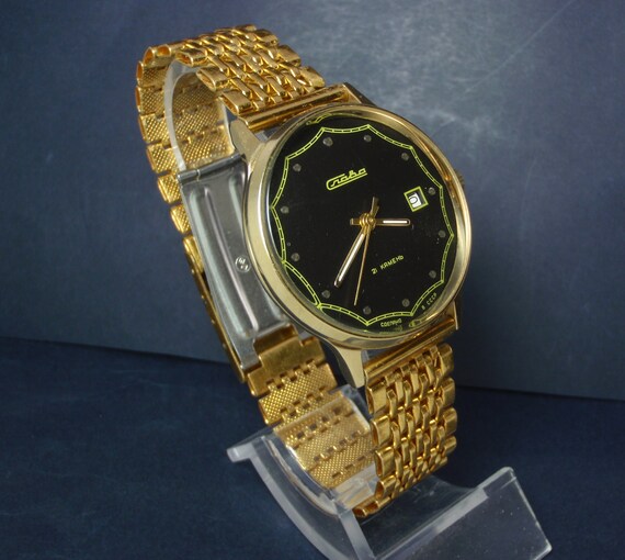 SLAVA Vintage USSR Watch with Bracelet Gold Plate… - image 2