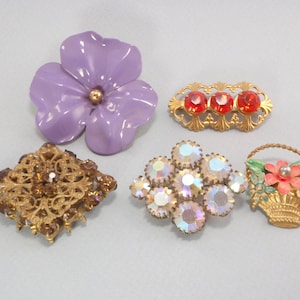 Five Vintage USSR and Czechoslovakia Brooches Art Deco Bohemian Pin Antique Glass Crystal Stunning Tone